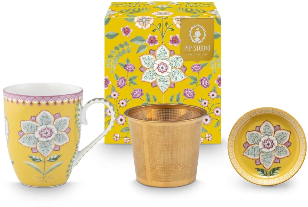 Pip Studio Tea for One Set Lily & Lotus - Geel - 1 Persoon - 3-delig
