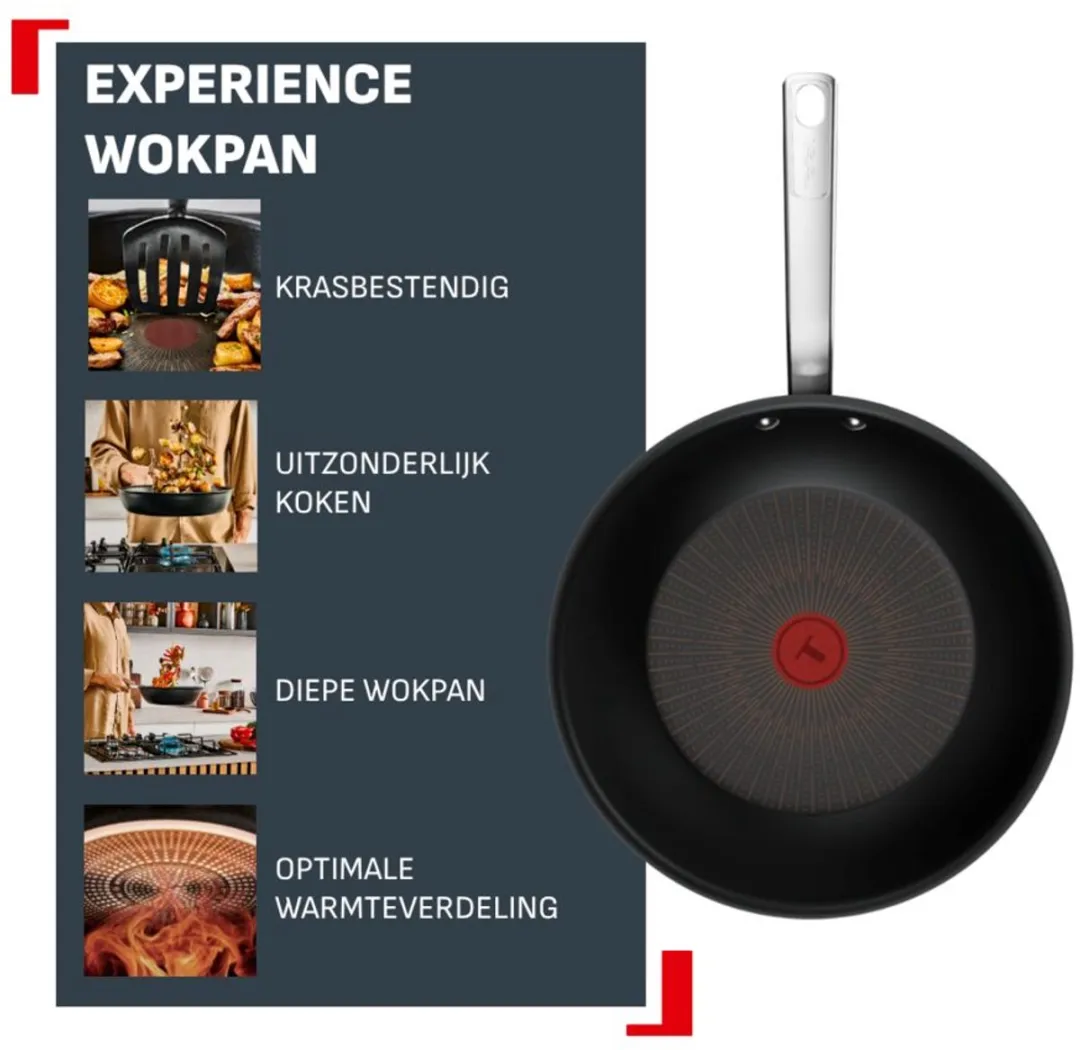 Tefal Experience Wokpan 28cm - Anti-aanbaklaag - Zwart