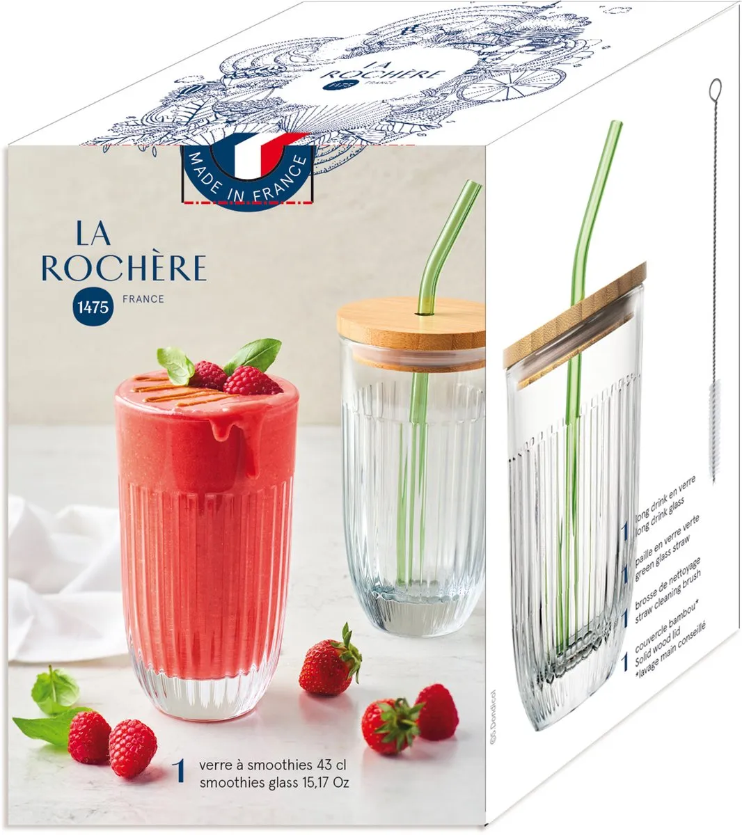 La Rochère Ouessant Smoothie Glas 45cl - Glas met bamboe rietje