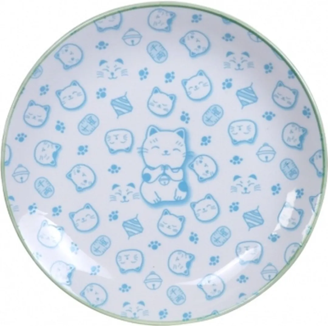 Tokyo Design Studio Kawaii Lucky Cat Diep Bord 25.3cm - Light Blue