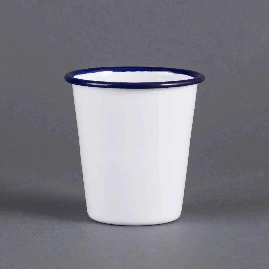 Olympia 6 Stuks Geëmailleerde Bekers 31cl - Blauw/Wit