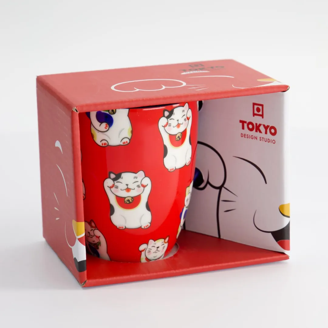 Tokyo Design Studio Kawaii Lucky Cat Mok 17617 - 380ml - Rood