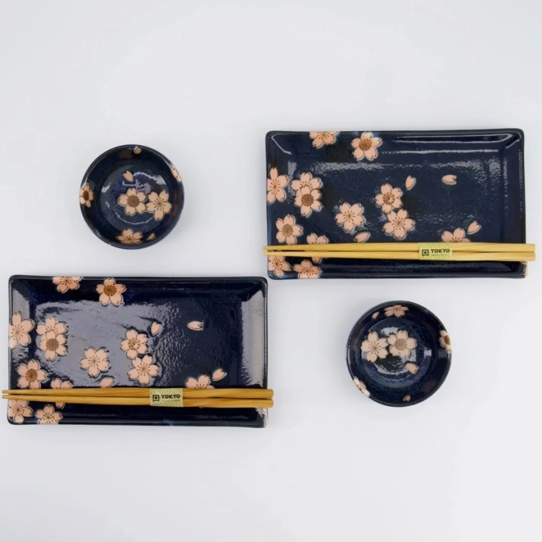 Tokyo Design Studio Sakura Sushi Giftset 6-delig - Marineblauw
