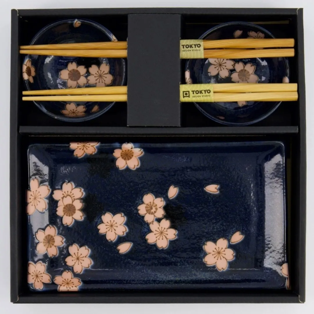 Tokyo Design Studio Sakura Sushi Giftset 6-delig - Marineblauw