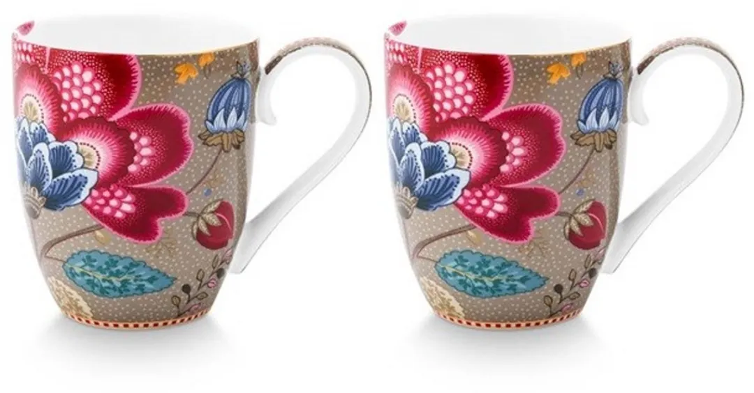 Pip Studio Mok XL Blooming Tales Fantasy Khaki - 450ml - 2 Stuks