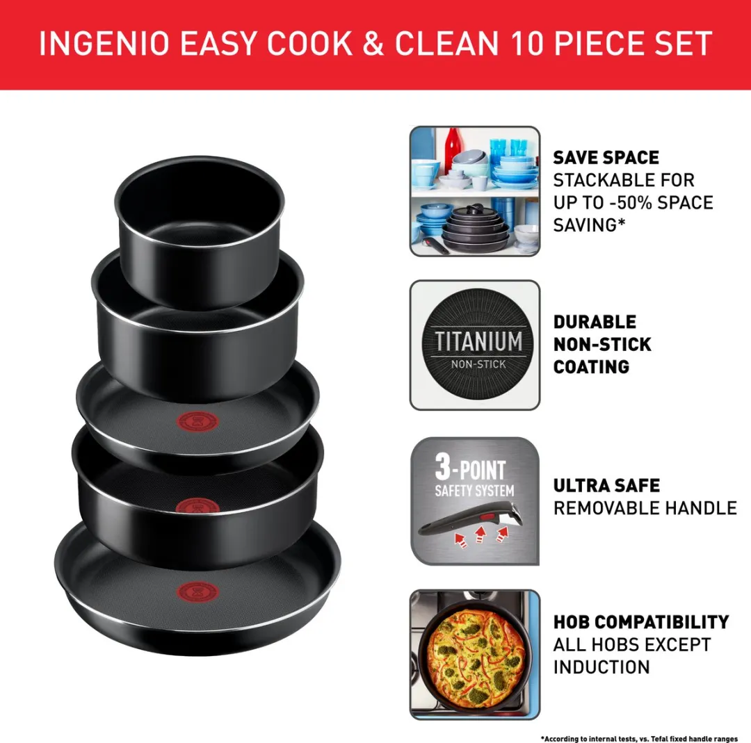 Tefal Ingenio Easy Cook & Clean L1549042 Pannenset - 10-delig - Zwart