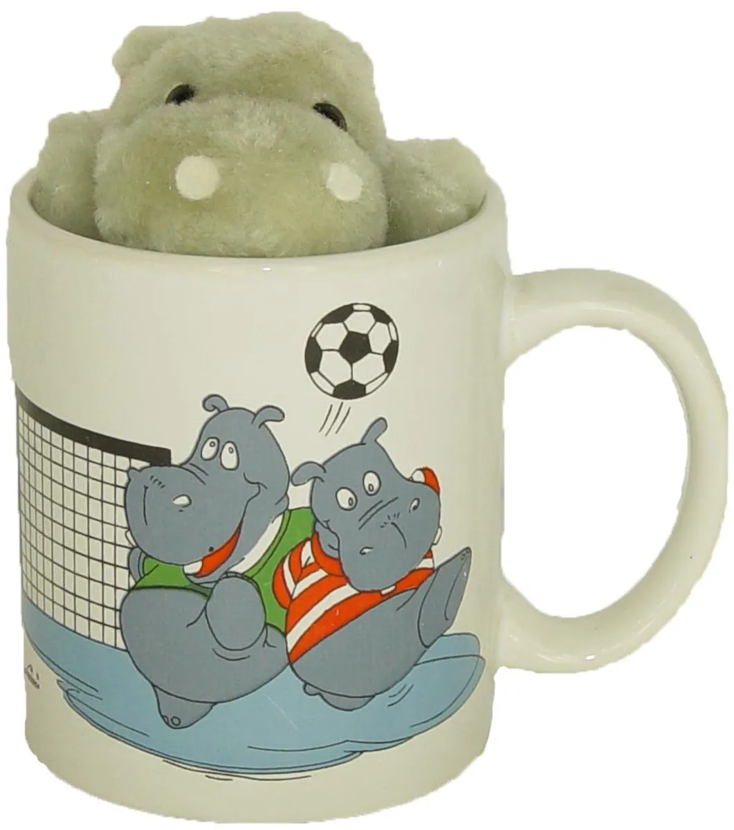 PIA Soft Toys Nijlpaard Mok met Pluche 10cm - Wit/Grijs