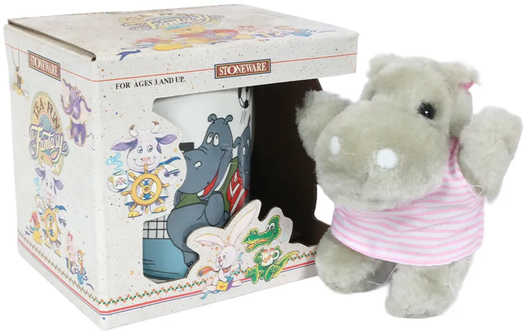 PIA Soft Toys Nijlpaard Mok met Pluche 10cm - Wit/Grijs