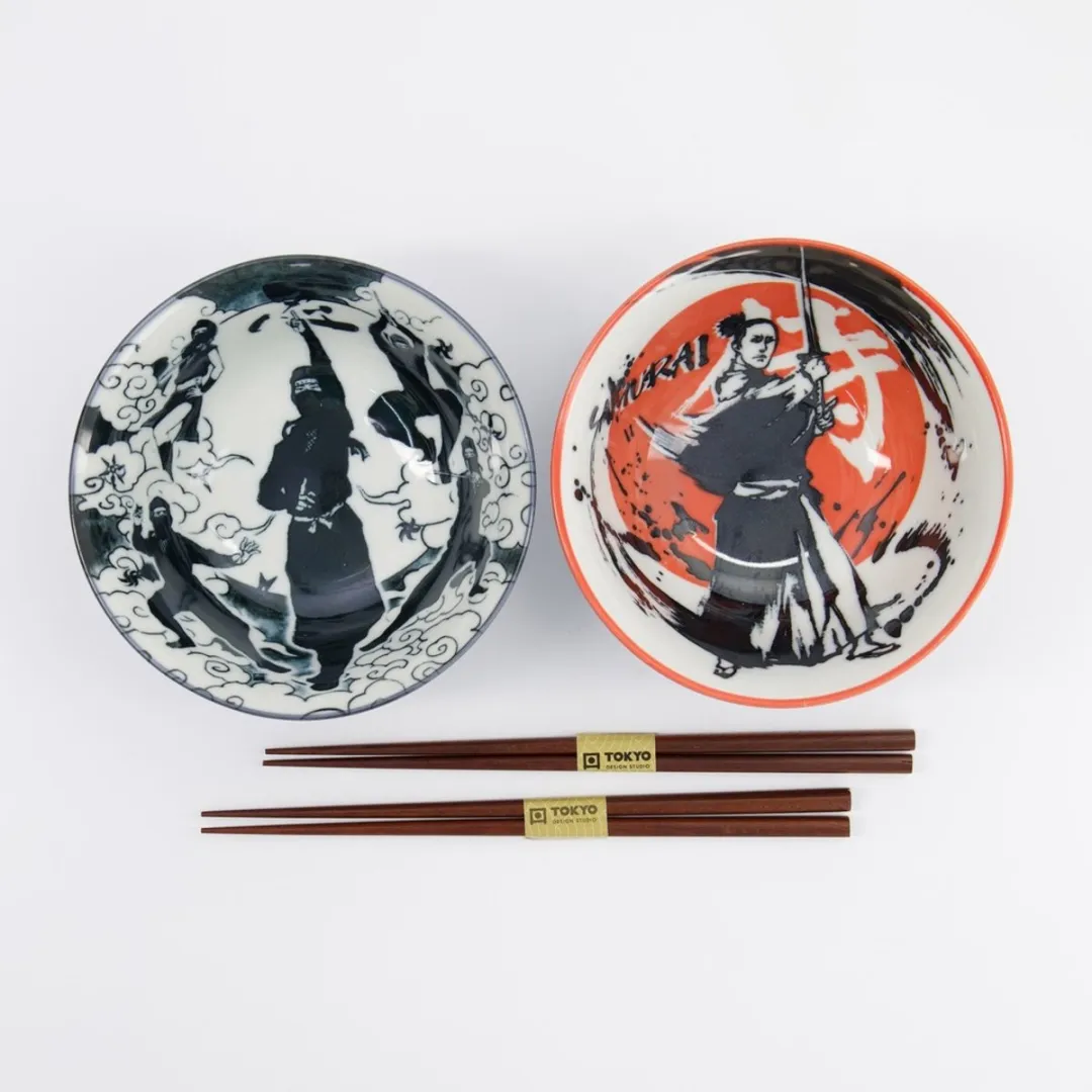 Tokyo Design Studio Asakusa Tayo Bowl Ninja Giftset 2 Stuks - 550ml - Zwart/Wit