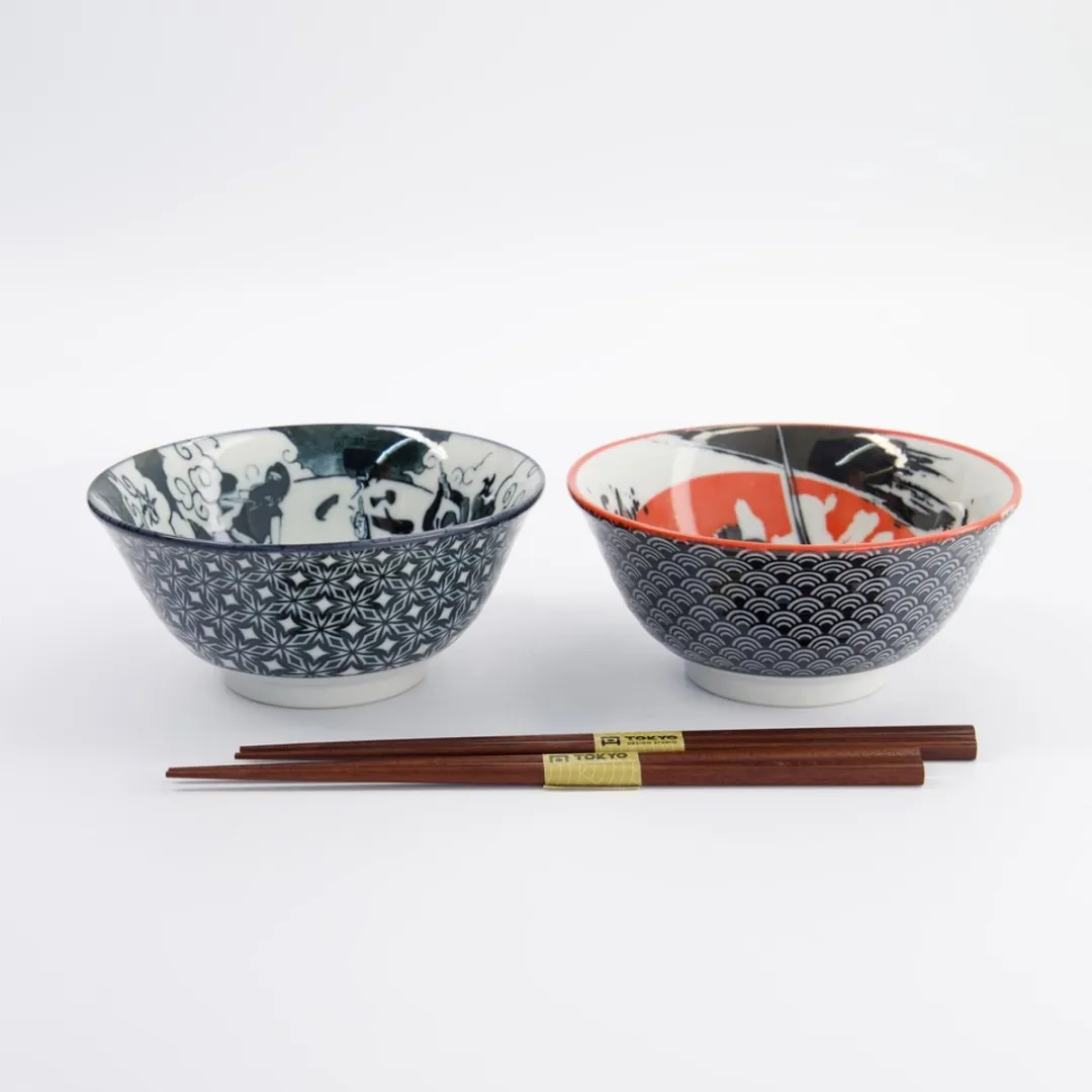Tokyo Design Studio Asakusa Tayo Bowl Ninja Giftset 2 Stuks - 550ml - Zwart/Wit