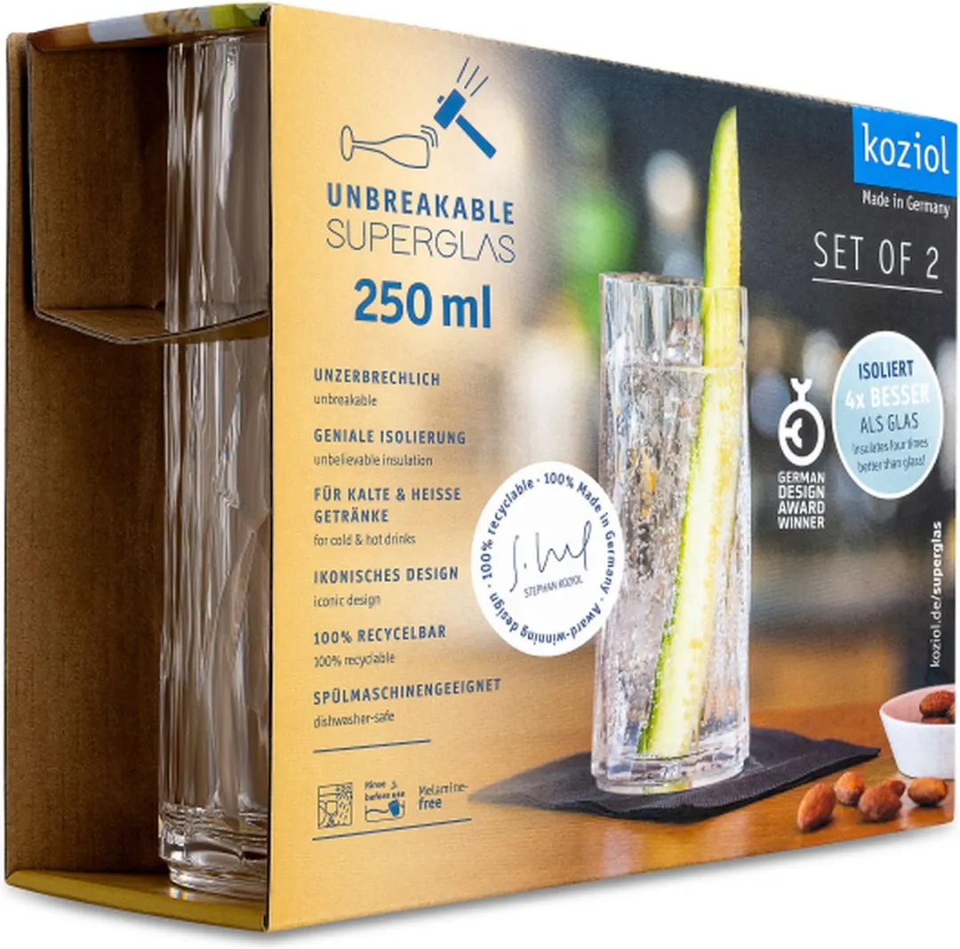 Koziol Club No. 3 Longdrinkglas 250ml - Transparant - 2 Stuks