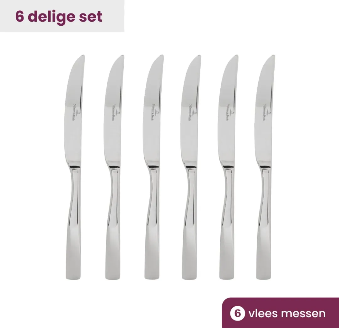 Villeroy & Boch Piemont Pizza/Steakmes Set - 6-delig - Zilver