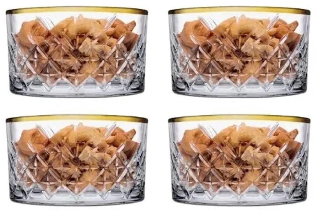 Pasabahce Timeless Snackkomset 4 Stuks - 235cc - Glas met gouden rand