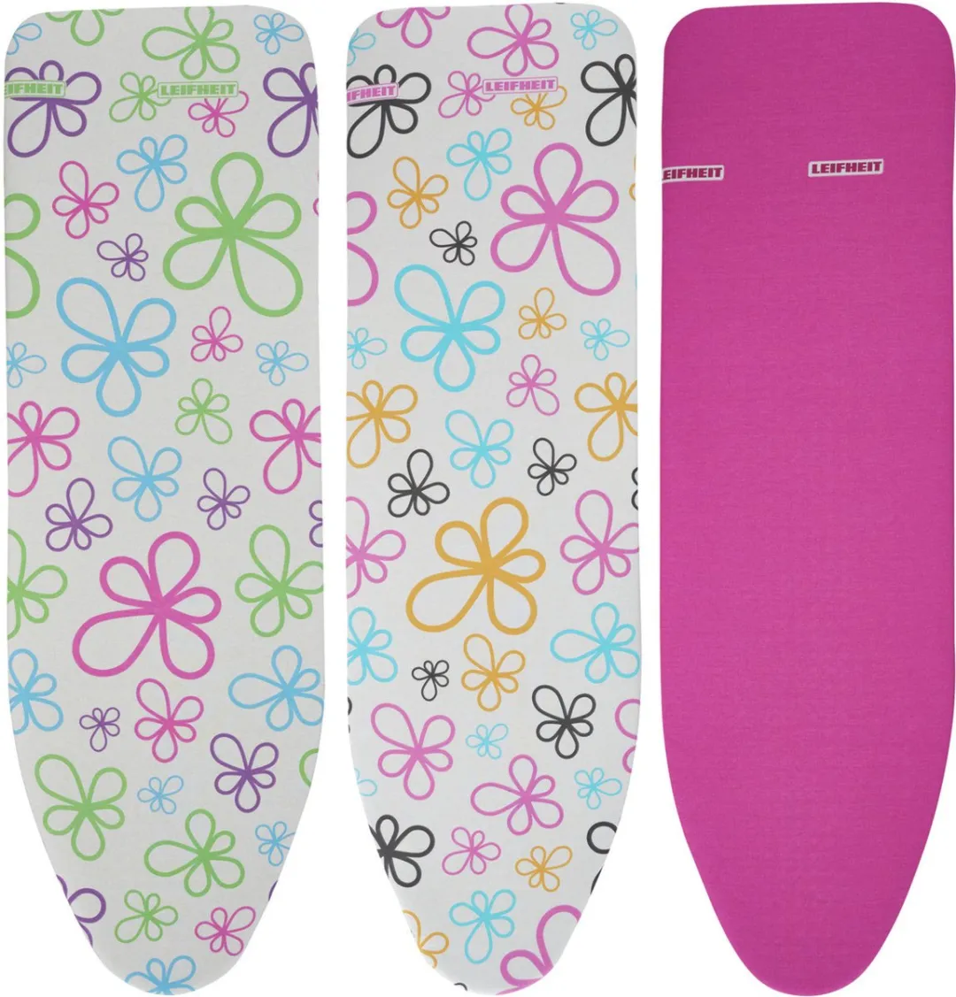 Leifheit strijkplankhoes Cotton Classic L Universeel - 140 x 45 cm strijkvlak - 3 mm dikke molton - roze - wit - blauw