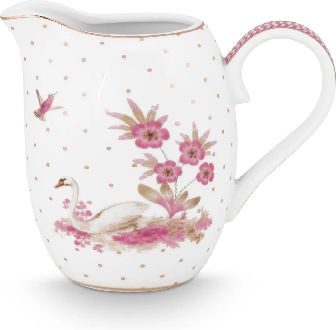 Pip Studio Jolie Pink Melkkannetje 250ml - Porselein - Wit - Zwaan Roze