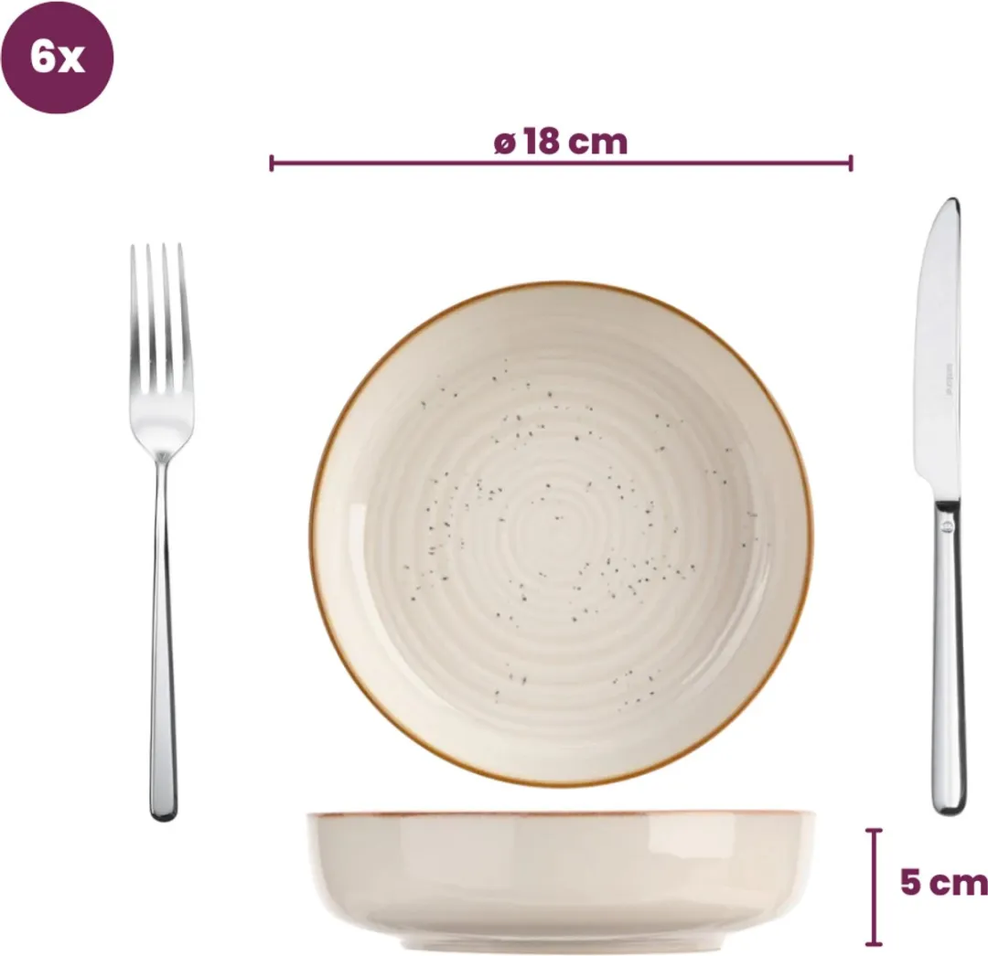 Cosy&Trendy Diepe Bordenset 6 Stuks - Ø18cm - Aardewerk - Vaatwasser- & Magnetronbestendig - afbeelding 6 van 6