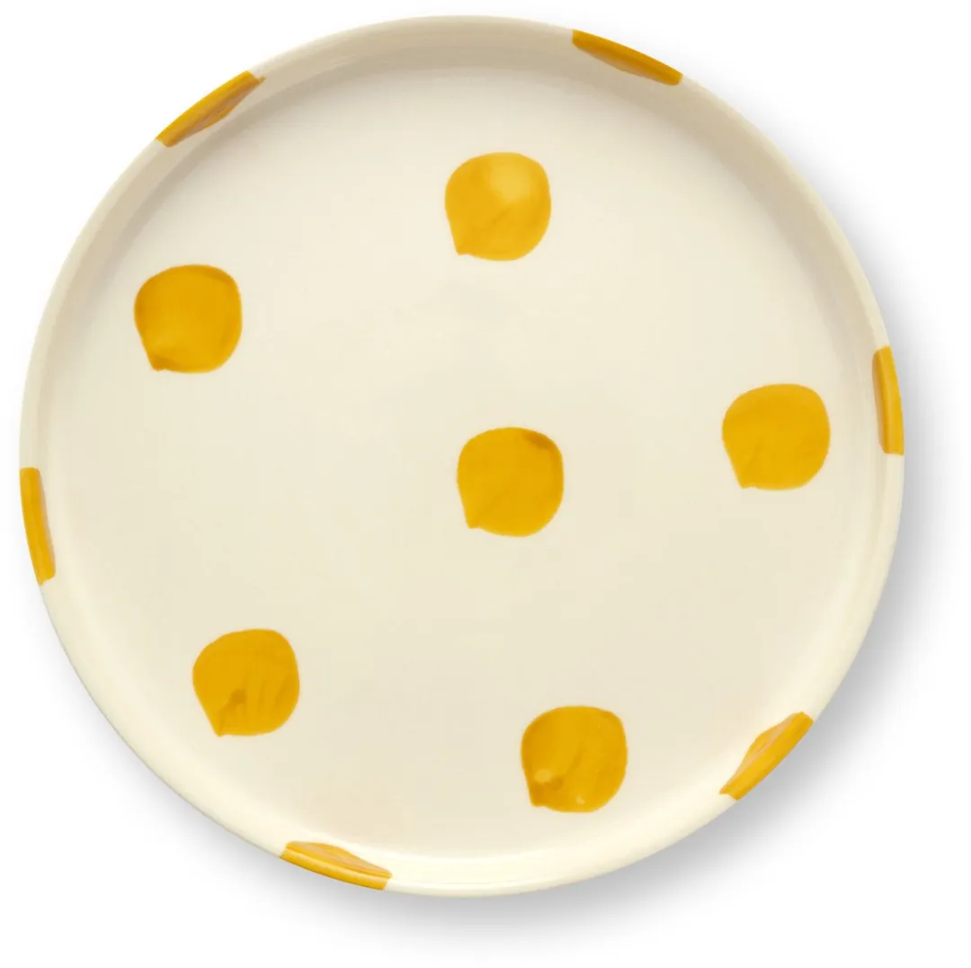 vtwonen Lunchbord Stippen Geel - 20cm - Keramiek - 2 Stuks
