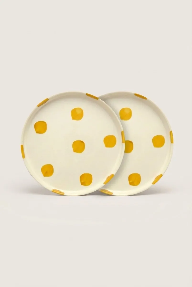 vtwonen Lunchbord Stippen Geel - 20cm - Keramiek - 2 Stuks