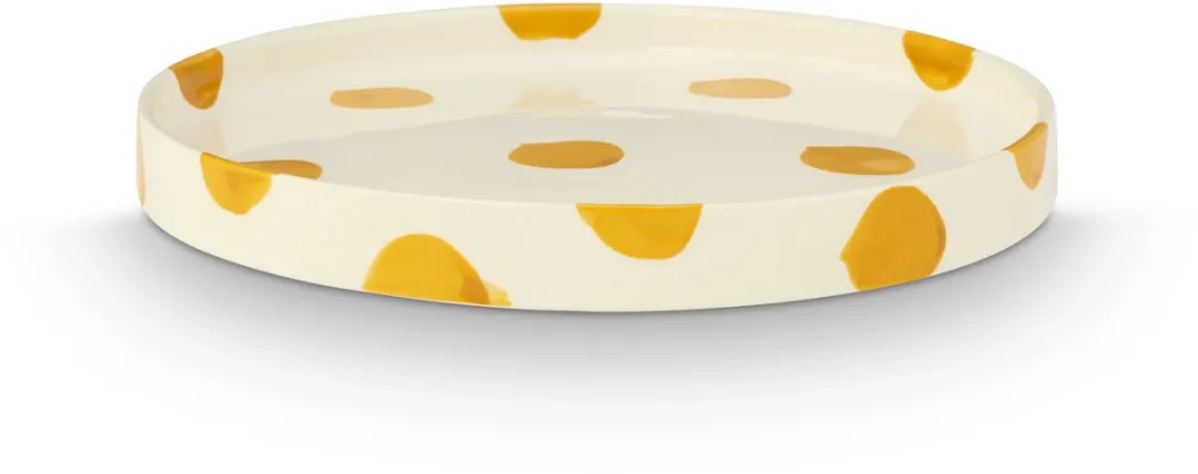 vtwonen Lunchbord Stippen Geel - 20cm - Keramiek - 2 Stuks