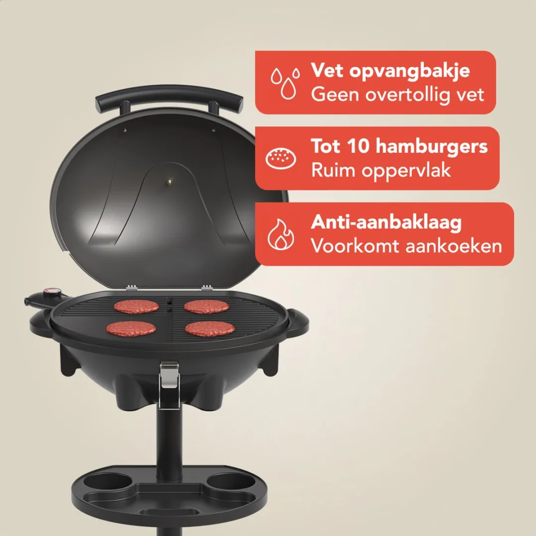 KitchenBrothers KB100716 Elektrische BBQ 2400W - 49cm - Zwart