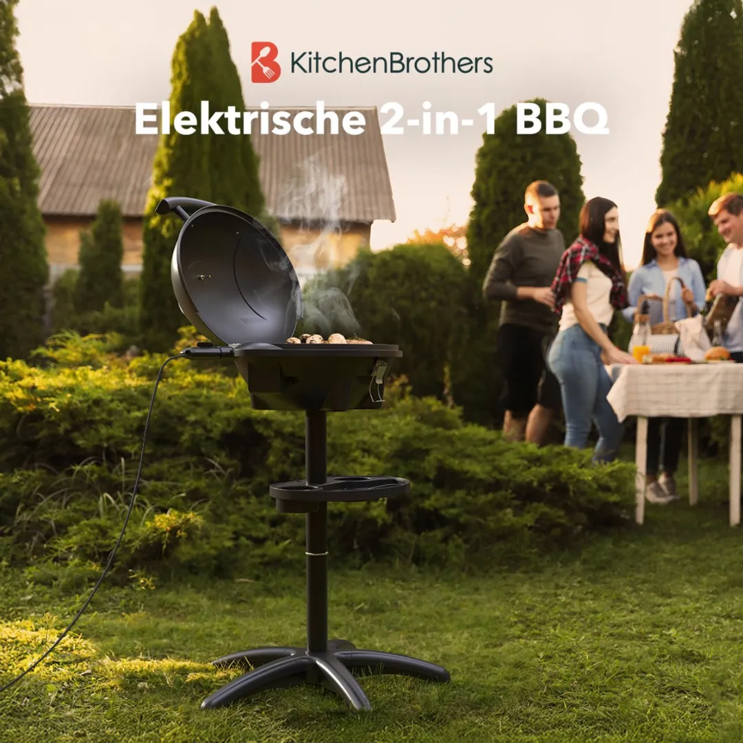 KitchenBrothers KB100716 Elektrische BBQ 2400W - 49cm - Zwart
