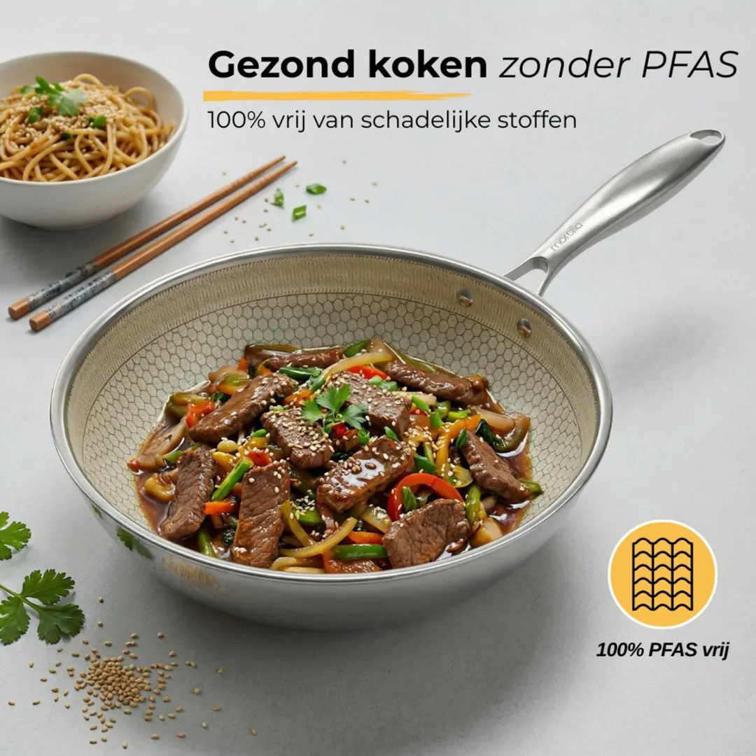 Morelia 30cm Wokpan - PFAS-vrij Keramisch - Beige
