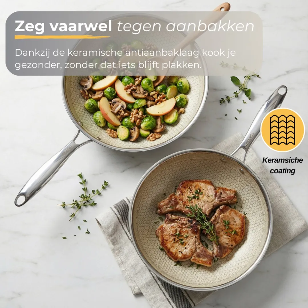Morelia 30cm Wokpan - PFAS-vrij Keramisch - Beige