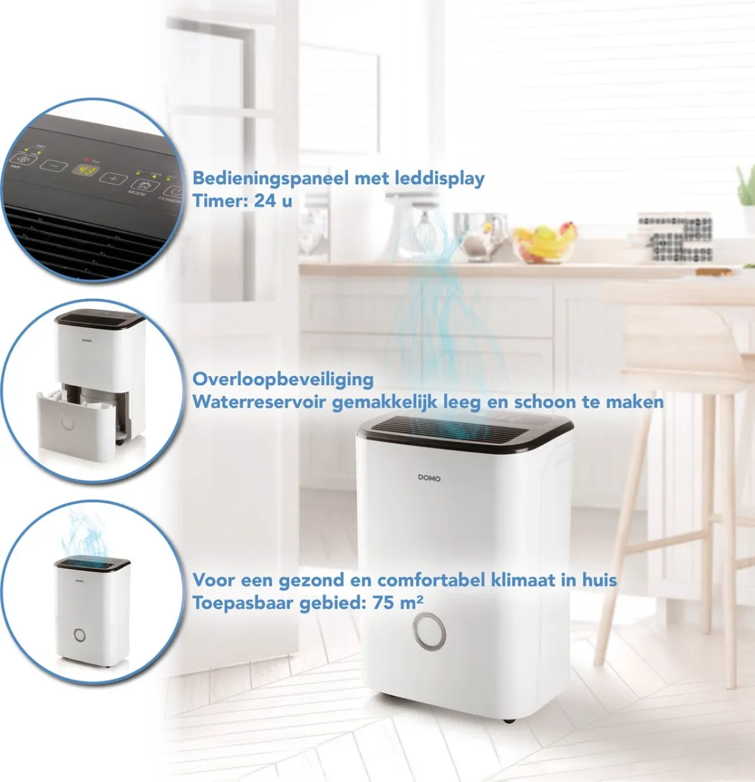Domo DO343DH Luchtontvochtiger 75m² - 440W - Wit