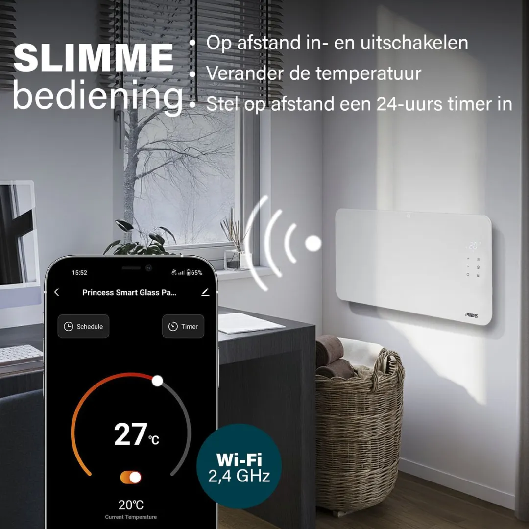 Princess 348416 Smart Glazen Paneelverwarming 1500W - Wit