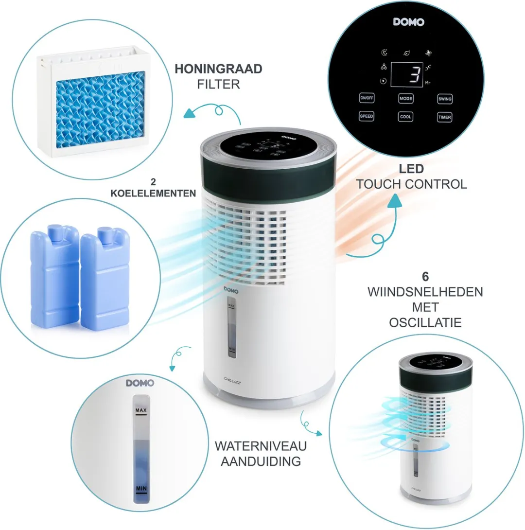 Domo DO159A Aircooler 3-in-1 - 20W - 1.8L - Wit/Zwart