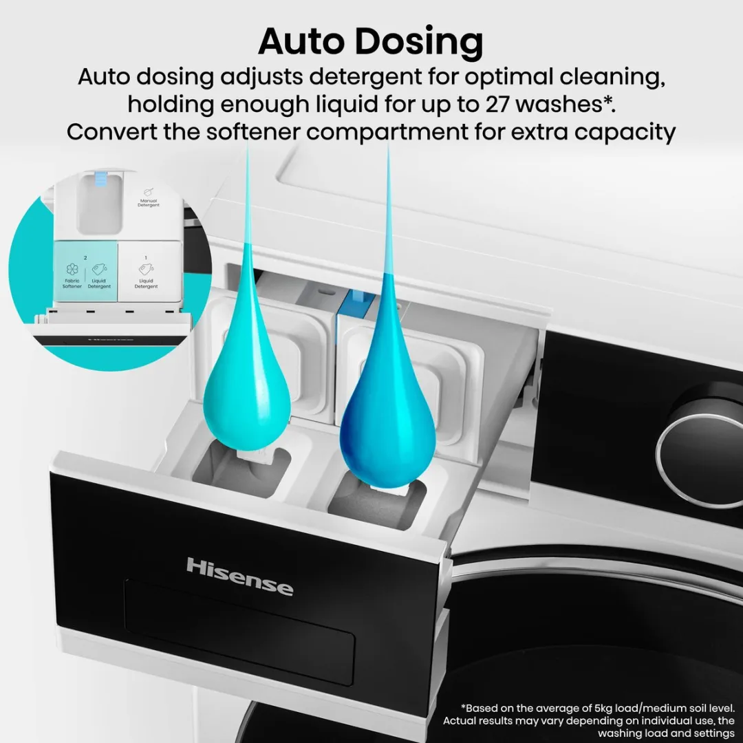 Hisense WD5I1045BWQ, Voorbelading, Vrijstaand, Wit, Links, Touch, TFT