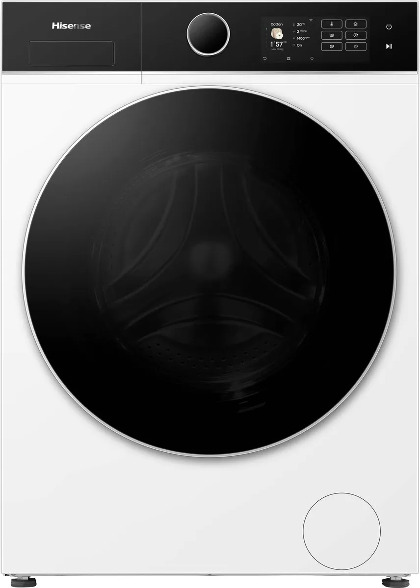 Hisense WD5I1045BWQ, Voorbelading, Vrijstaand, Wit, Links, Touch, TFT