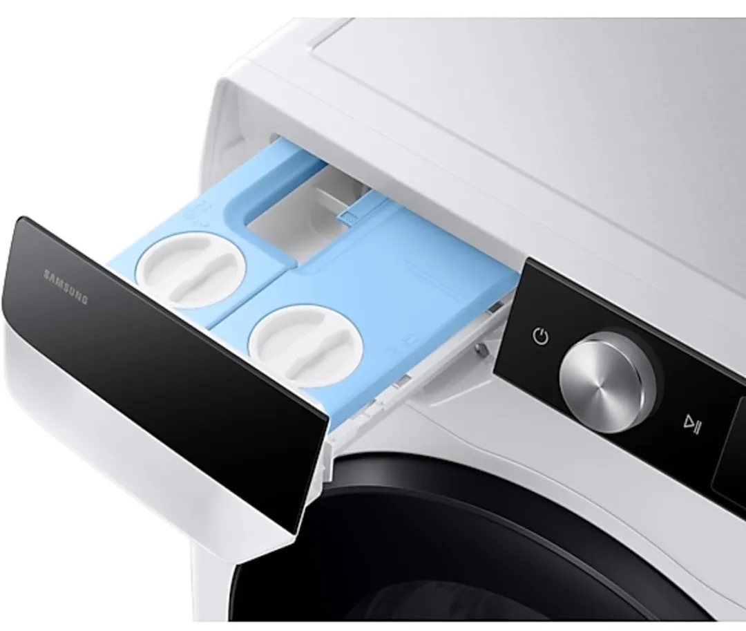 Samsung WD90DG6G94BKU4, Voorlader, Vrijstaand, Wit, Links, Zwart, Draaiknop, Touch