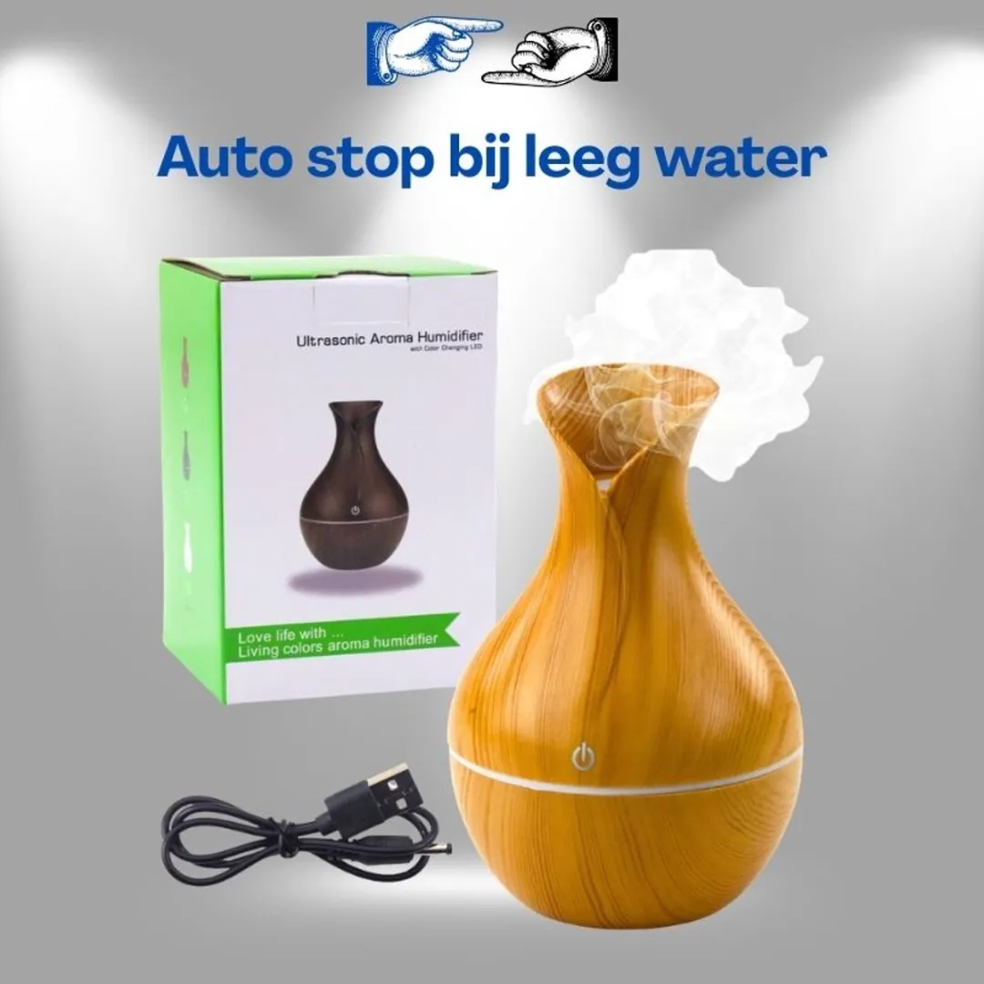 Lean Toys Luchtbevochtiger Aroma Diffuser 130ml - Houtlook - RGB Verlichting