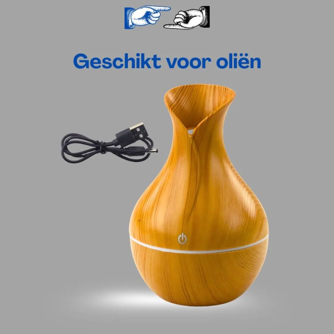 Lean Toys Luchtbevochtiger Aroma Diffuser 130ml - Houtlook - RGB Verlichting