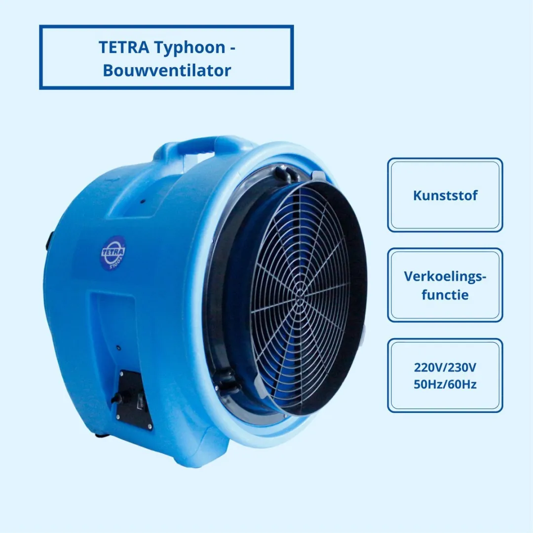 TETRA Tools Typhoon Bouwventilator 50W - Licht Blauw
