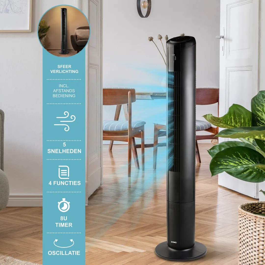 Domo DO8153 Kolomventilator met Sfeerverlichting - 5 Snelheden - Zwart