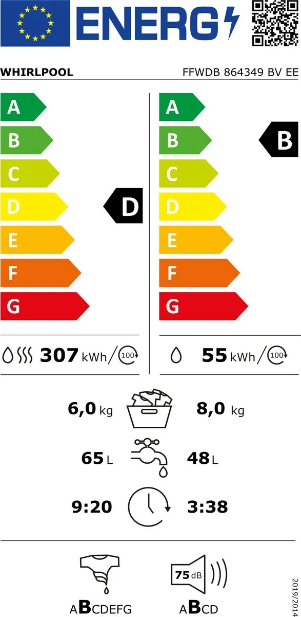 Whirlpool FFWDB 864349 BV EE Was-droogcombinatie 8/6kg - Wit