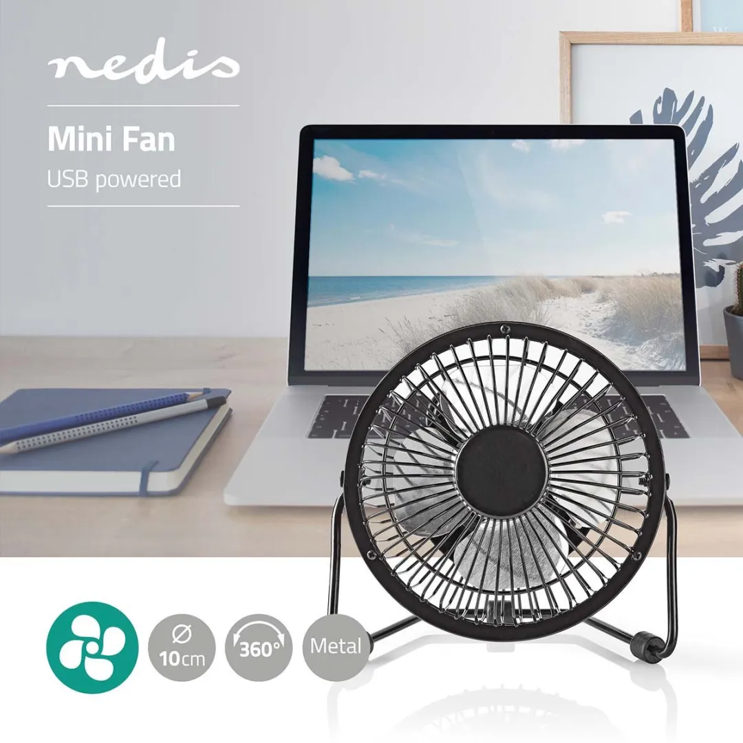 Nedis FNDK1BK10 Tafelventilator 10cm - USB - Zwart