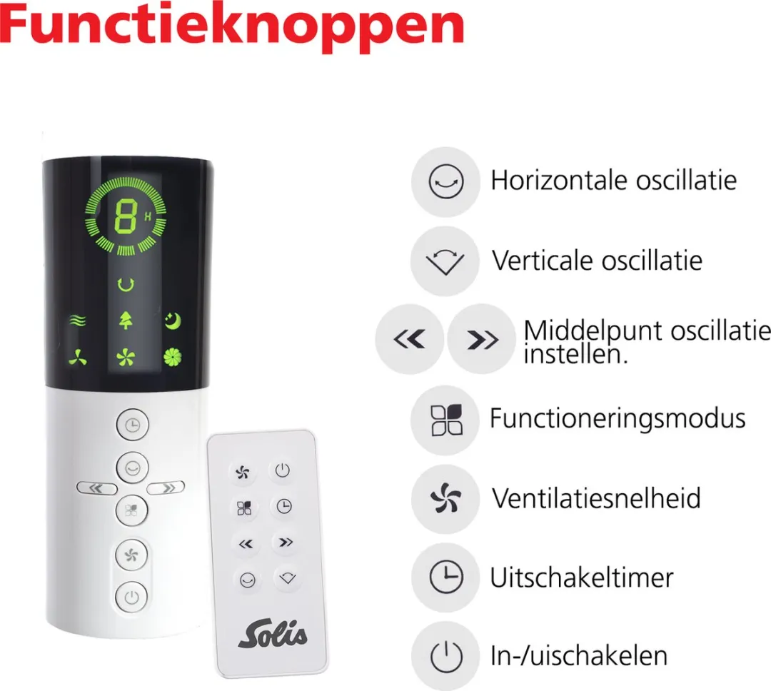 Solis Breeze 360° Statiefventilator 7582 - Ventilator Staand Met Afstandsbediening - Timerfunctie - 140 cm Hoog - Wit