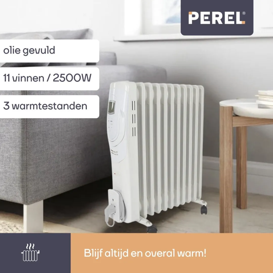 Perel Olieradiator 2500W - 11 Ribben - Wit - afbeelding 6 van 6