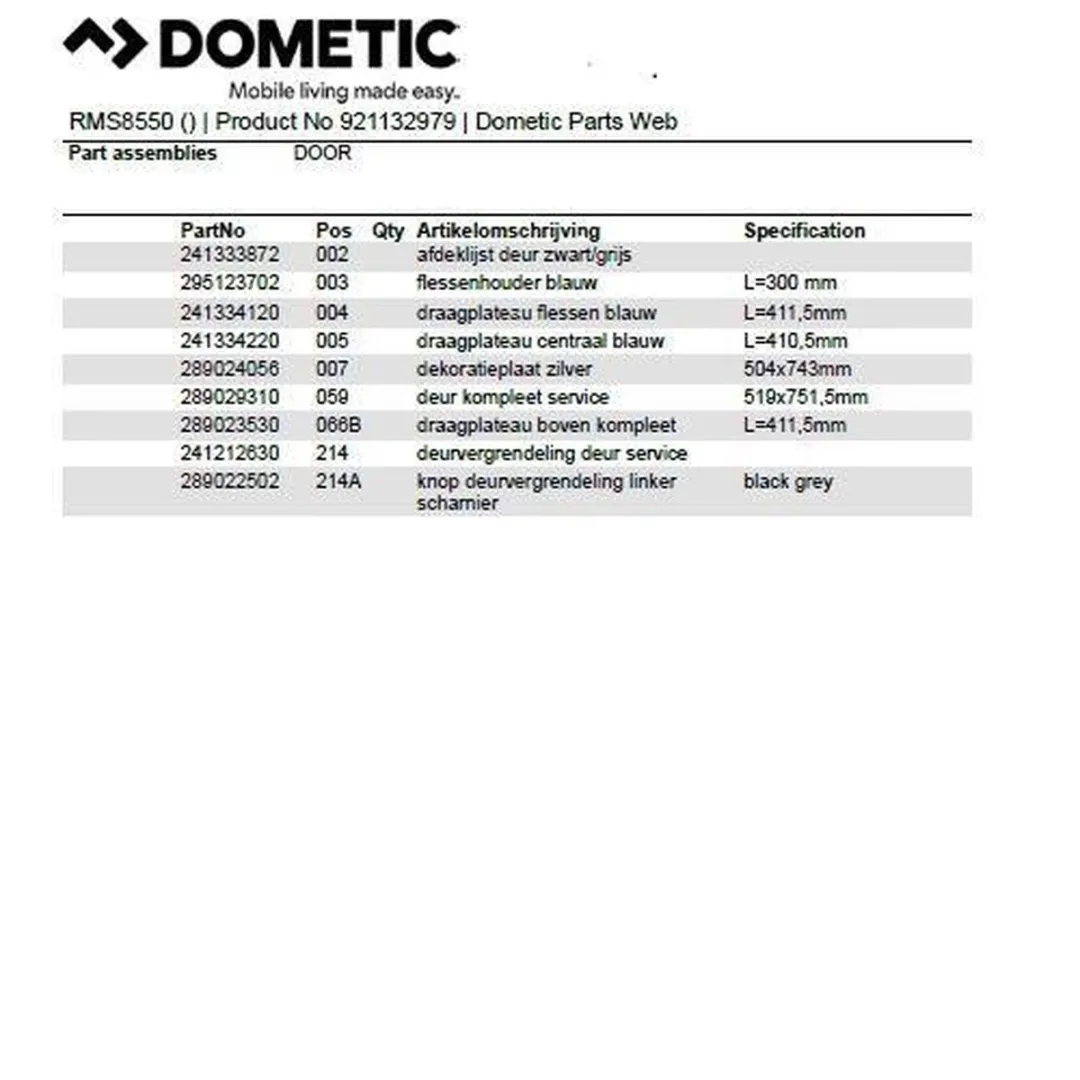 Dometic RMS8500 Flessenrek - Grijs