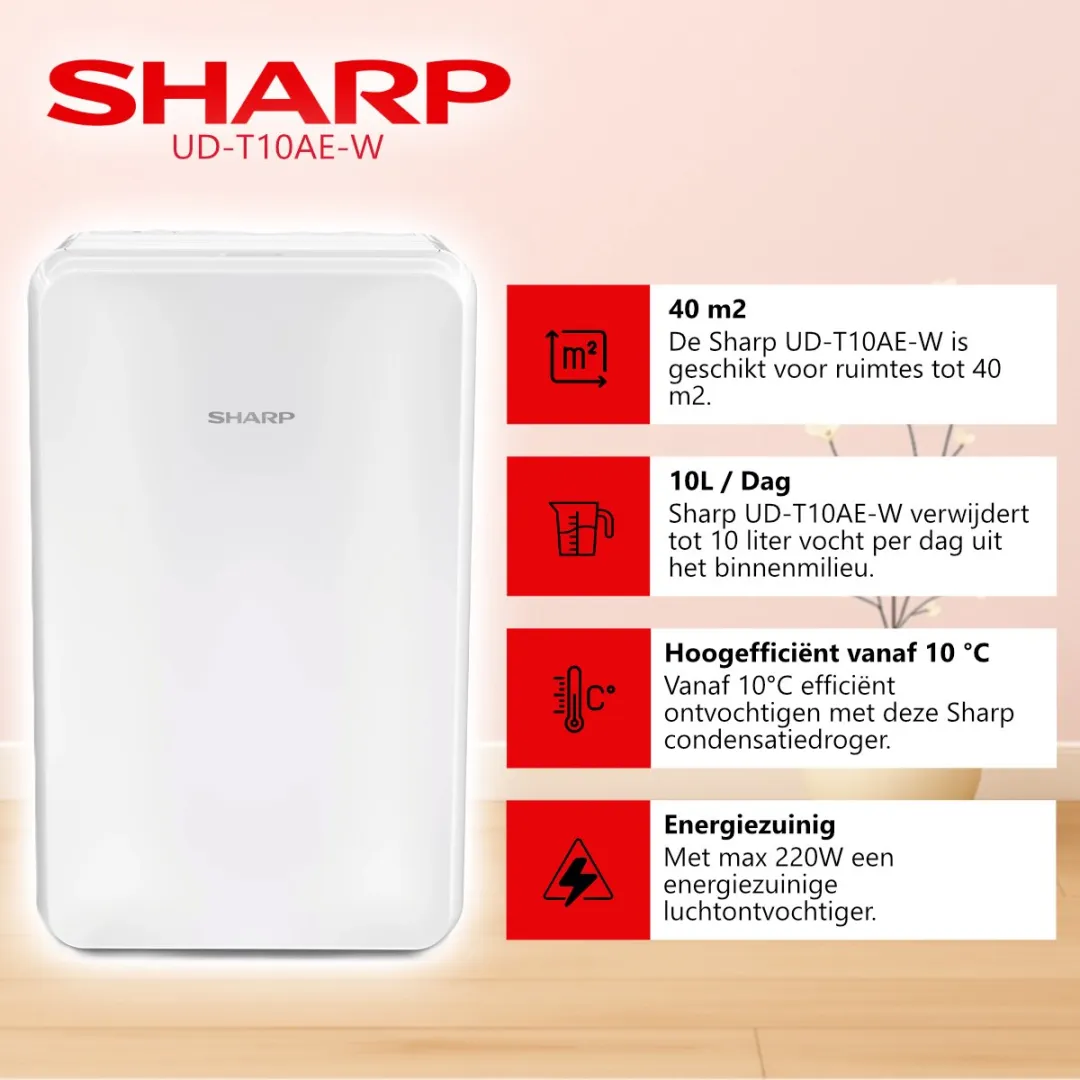 Sharp UD-T10AE-W Luchtontvochtiger 10L - 40 m² - Wit - afbeelding 6 van 6
