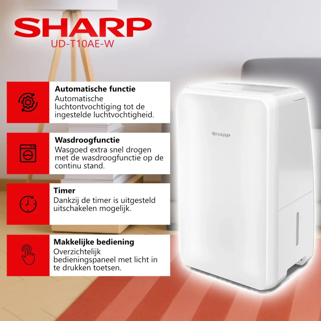 Sharp UD-T10AE-W Luchtontvochtiger 10L - 40 m² - Wit