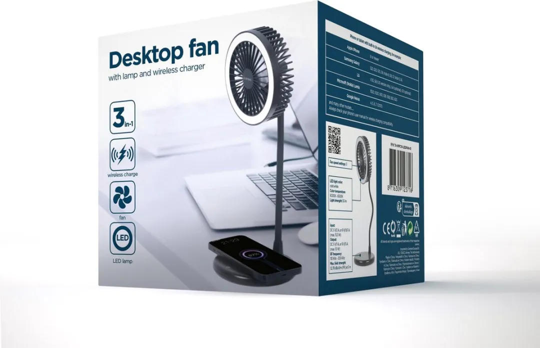 Gembird TA-WPC10-LEDFAN-01 3-in-1 Ventilator - 15.3W - 3 standen - Zwart