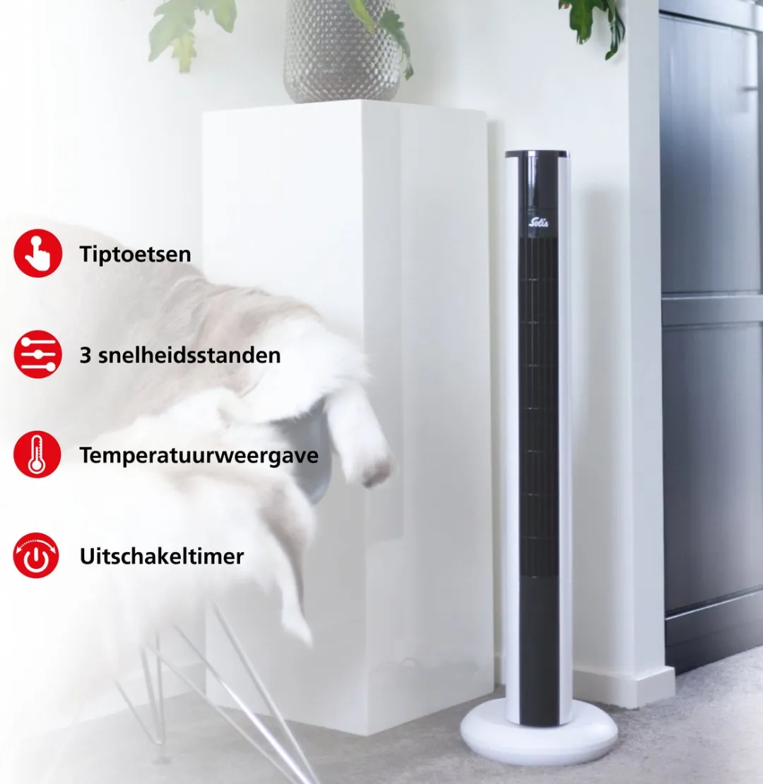 Solis Easy Breezy 757 Torenventilator - Ventilator Staand met Afstandsbediening - Timerfunctie - 37,5 dB - 91 cm Hoog - Kolomventilator - Wit