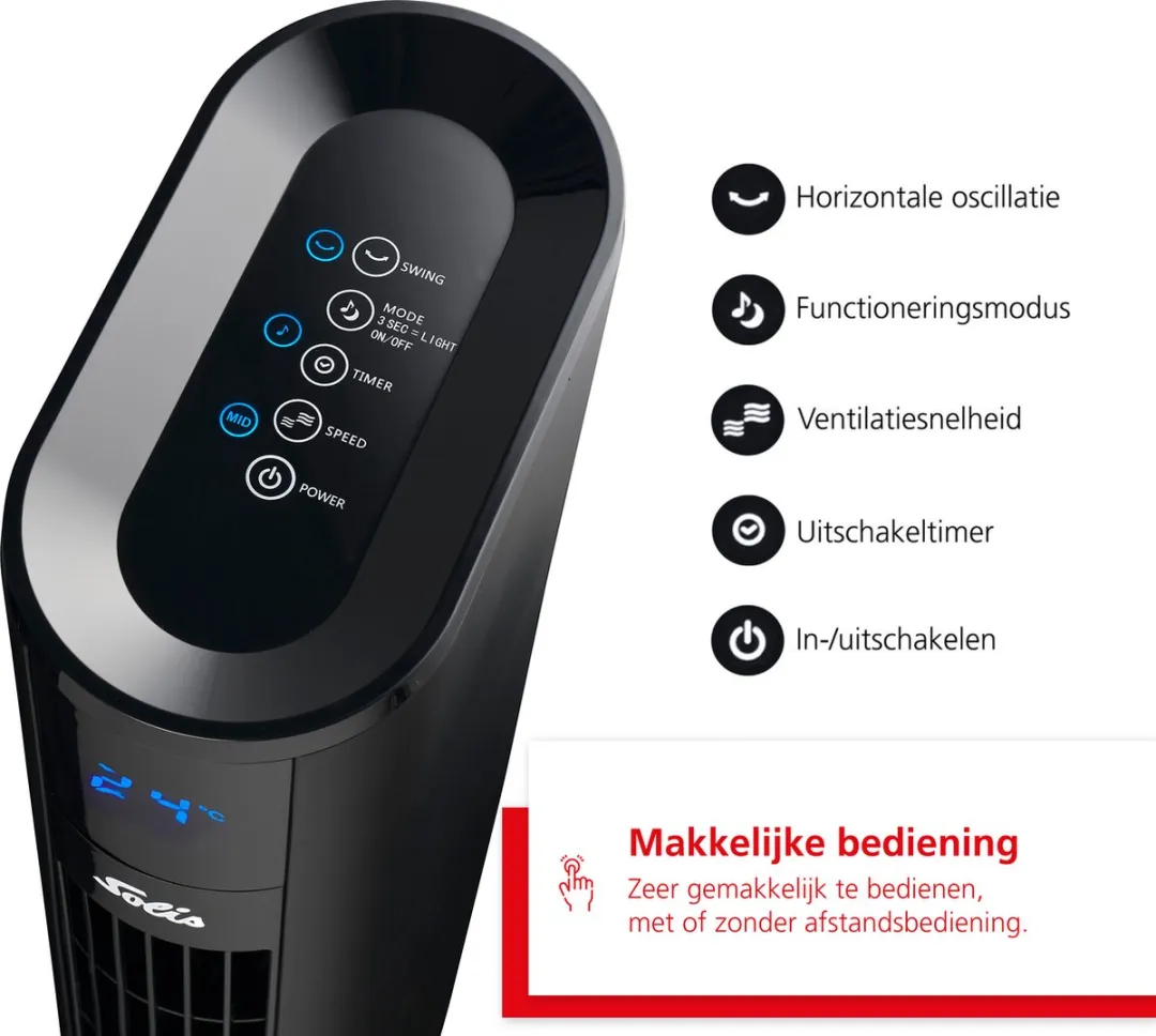 Solis Easy Breezy 757 Torenventilator - Ventilator Staand met Afstandsbediening - Timerfunctie - 37,5 dB - 91 cm Hoog - Kolomventilator - Wit