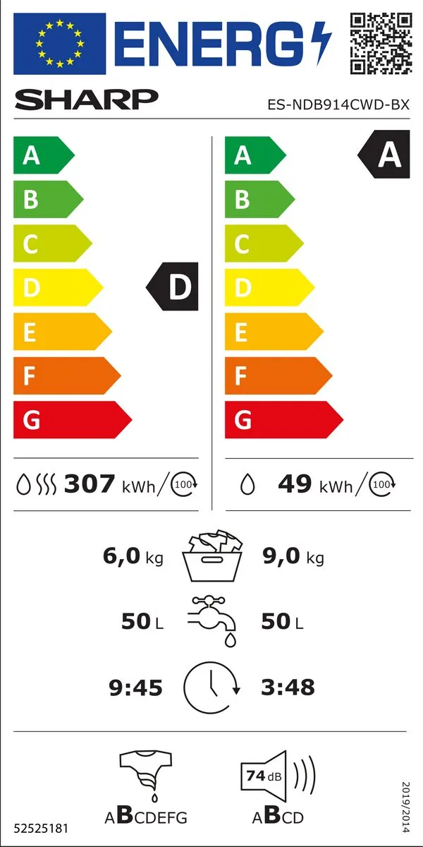 Sharp ESNDB914CWDBX Was-droogcombinatie 9/6kg - Wit