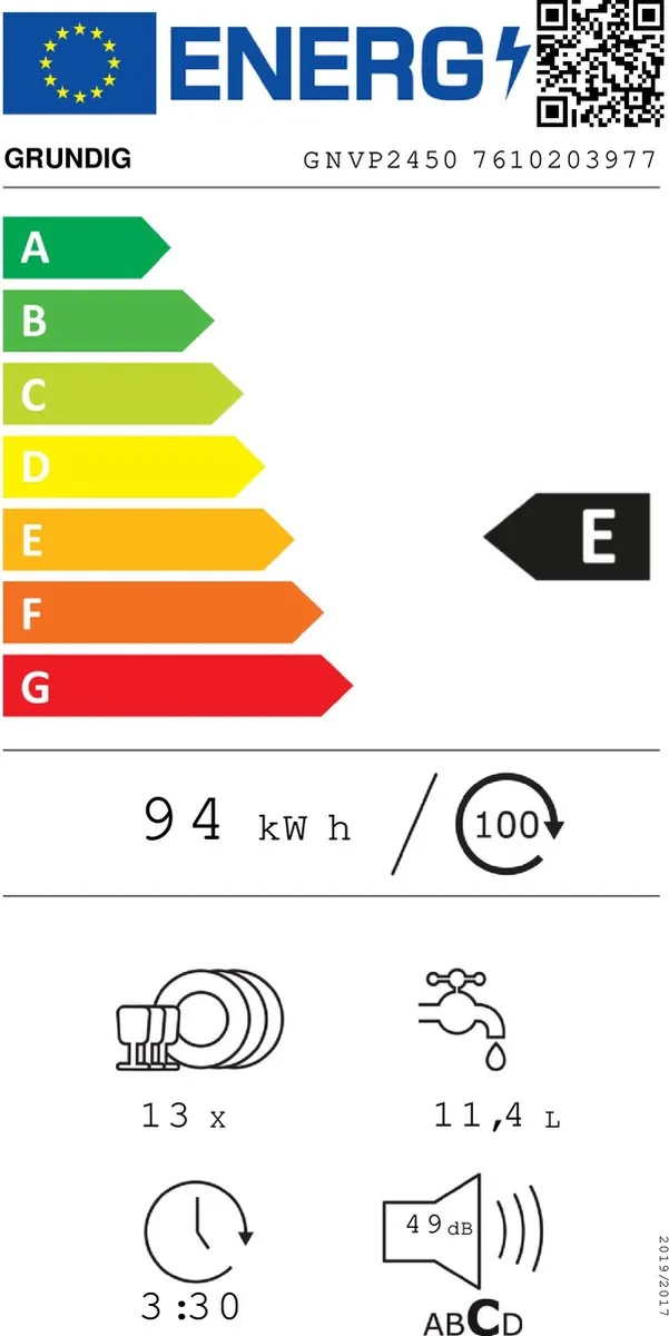 Grundig GNVP2450 Inbouwvaatwasser 13 Couverts - 5 Programma's