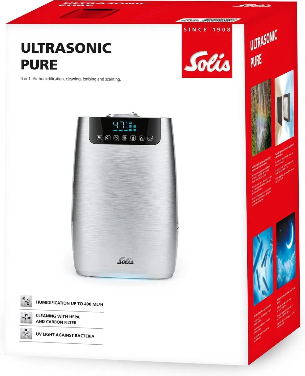 Solis Ultrasonic Pure 7217 Luchtbevochtiger Luchtreiniger - 4,5L - Zilver